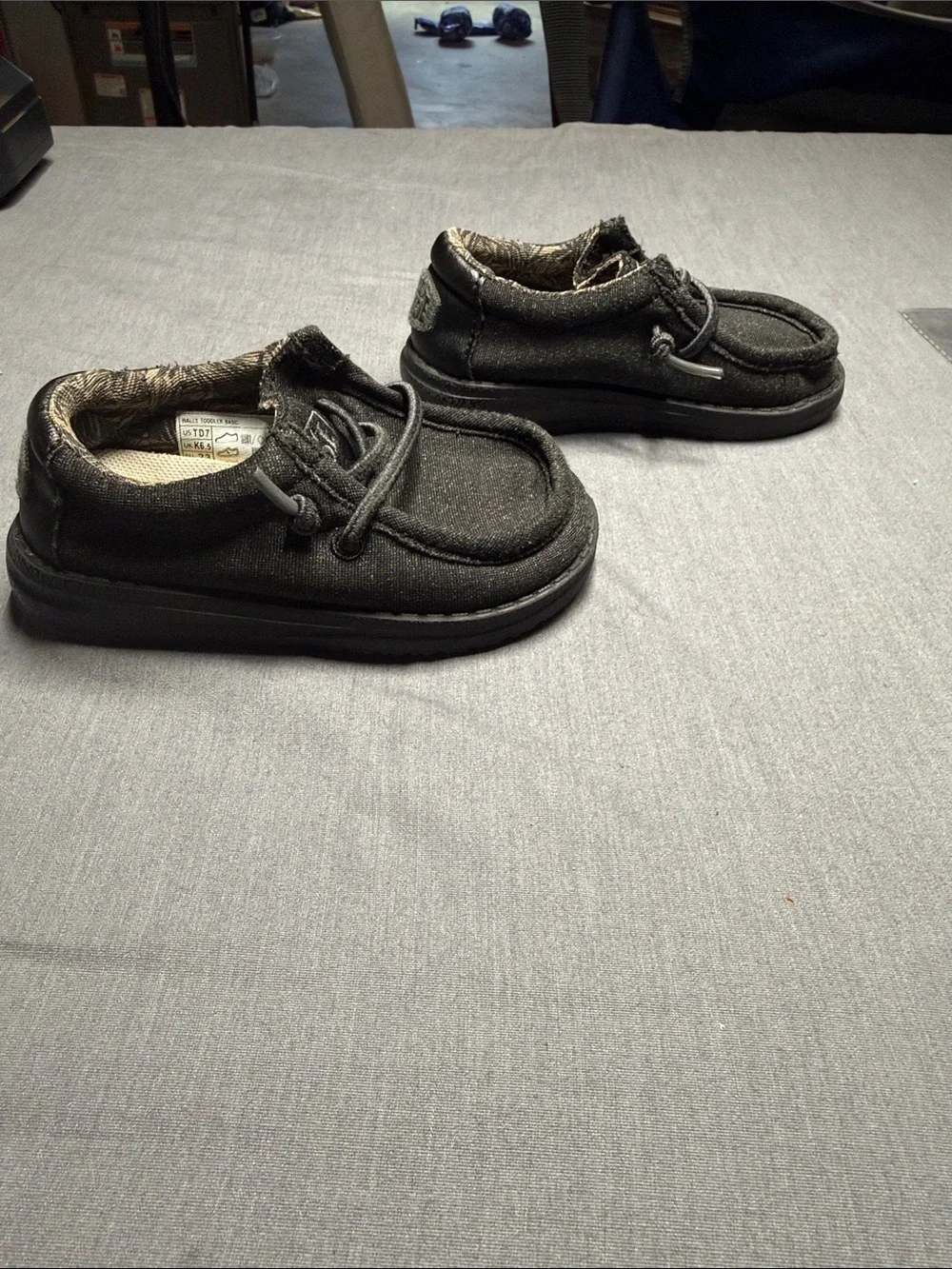 Hey Dude Kids Black Slip-On Moccasins with Elastic Lacing